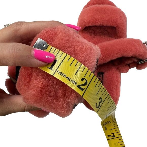 UGG Fuzz Yeah Sheepskin Sherpa Double Buckle Sandals Coral Pink Size 9 - Picture 8 of 11